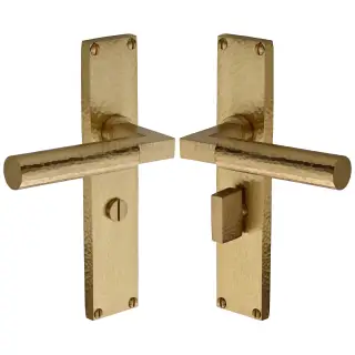 VTH4330-SB Heritage Brass Bauhaus Hammered Bathroom Set Door Handle on 200mm Plate Satin Brass finish