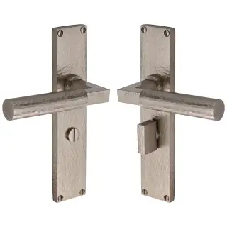 VTH4330-SN Heritage Brass Bauhaus Hammered Bathroom Set Door Handle on 200mm Plate Satin Nickel finish