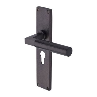 Click Here To Enlarge This Photo Of VTH4348-PC Heritage Brass Bauhaus Hammered Euro Profile Door Handle on 200mm Plate Polished Chrome finish
