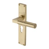 VTH4348-SB Heritage Brass Bauhaus Hammered Euro Profile Door Handle on 200mm Plate Satin Brass finish