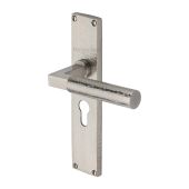 VTH4348-SN Heritage Brass Bauhaus Hammered Euro Profile Door Handle on 200mm Plate Satin Nickel finish