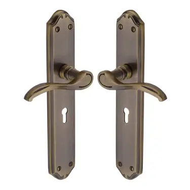 Click Here To Enlarge This Photo Of MM824-AT Heritage Brass Door Handle Lever Lock Verona Long Design Antique Brass finish