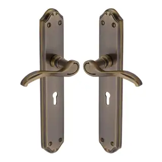 MM824-AT Heritage Brass Door Handle Lever Lock Verona Long Design Antique Brass finish