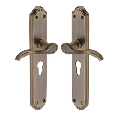 Click Here To Enlarge This Photo Of MM825-AT Heritage Brass Door Handle for Euro Profile Plate Verona Long Design Antique Brass finish