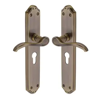 MM825-AT Heritage Brass Door Handle for Euro Profile Plate Verona Long Design Antique Brass finish
