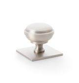 AW826-38-SN - Alexander & Wilks Quantock Cupboard Knob 38mm on Square Backplate - Satin Nickel