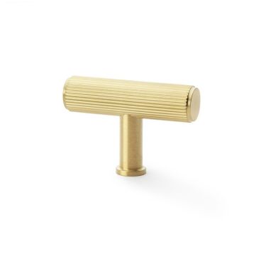 Click Here To Enlarge This Photo Of AW801R-55-SBPVD - Alexander & Wilks Reeded T-Bar Cupboard Knob 55mm - Satin Brass
