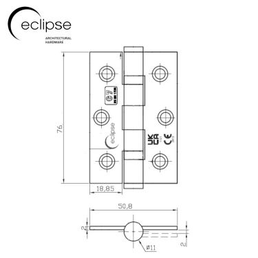 Click Here To Enlarge This Photo Of Eclipse 14098 Grade 7 Satin Nickel (Mild Steel) Ball Bearing Hinges 76 x 51 x 2mm