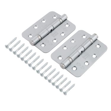 Click Here To Enlarge This Photo Of Eclipse 14104 Grade 11 Satin Chrome (Mild Steel) Ball Bearing Radius Corner Hinges 102 x 76 x 2.7mm