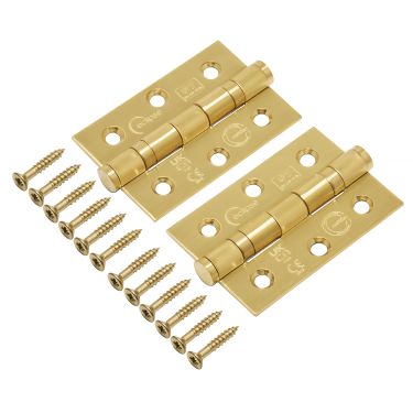 Click Here To Enlarge This Photo Of Eclipse 14852SBP Grade 7 Satin Brass (Stainless Steel) Ball Bearing Hinges 76 x 51 x 2mm