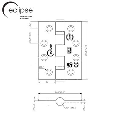 Click Here To Enlarge This Photo Of Eclipse 14854MAB Grade 13 Matt Antique Brass (Stainless Steel) Ball Bearing Hinges 102 x 76 x 3mm