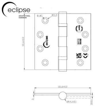Click Here To Enlarge This Photo Of Eclipse 14841EBP Grade 13 Polished Brass (Stainless Steel) Ball Bearing Hinges 102 x 102 x 3mm