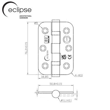 Click Here To Enlarge This Photo Of Eclipse 14906 Grade 7 Polished Stainless Steel Ball Bearing Radius Corner Hinges 76 x 51 x 2mm