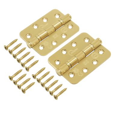 Click Here To Enlarge This Photo Of Eclipse 14869SBP Grade 13 Satin Brass (Stainless Steel) Ball Bearing Radius Corner Hinges 102 x 76 x 3mm