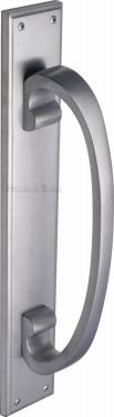 Click Here To Enlarge This Photo Of V1162-SC Heritage Brass Door Pull Handle on Plate Satin Chrome Finish
