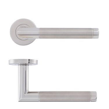 Click Here To Enlarge This Photo Of Eclipse 34417 Satin/Polished Stainless Steel Dual Finish 19mm Mitred Lever on Round Rose Set