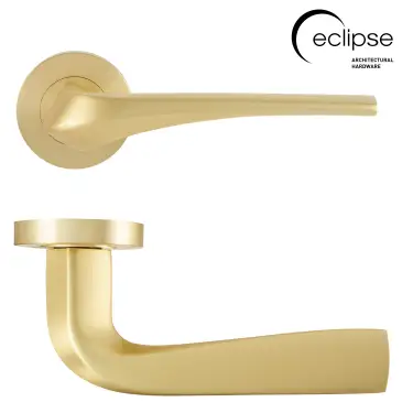 Click Here To Enlarge This Photo Of Eclipse 63223 Satin Brass 'Lanza' Lever on Round Rose Set (Insignia Range)