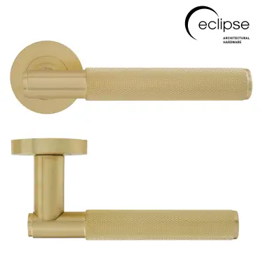 Click Here To Enlarge This Photo Of Eclipse 63233 Satin Brass Knurled Lever on Round Rose Set (Insignia Range)