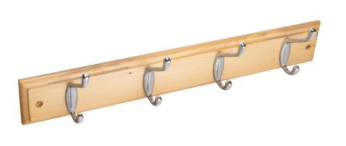Click Here To Enlarge This Photo Of Eclipse 94503 Polished Chrome Hat & Hooks (4) on Pine Board 460mm x 70mm