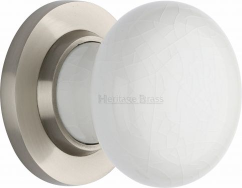 Click Here To Enlarge This Photo Of 7010-SN Heritage Brass White Crackle Mortice Knob with Satin Nickel Base