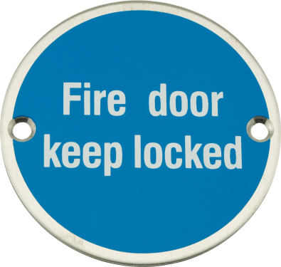 Click Here To Enlarge This Photo Of Eclipse 34487 Satin Stainless Steel 75mm 'Fire Door Keep Locked' Symbol