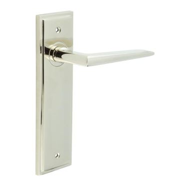 Click Here To Enlarge This Photo Of BUR10KIT164 Frelan Hardware Burlington Mayfair Door Handles on Latch Backplate Polished Nickel