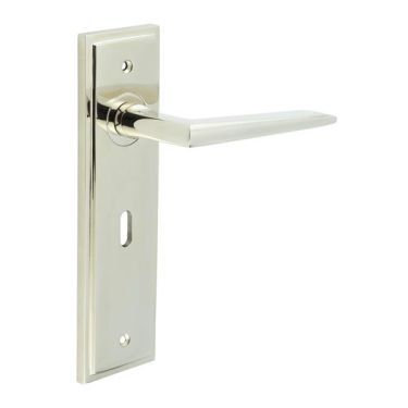 Click Here To Enlarge This Photo Of BUR10KIT165 Frelan Hardware Burlington Mayfair Door Handles on 57mm Lock Backplate Polished Nickel