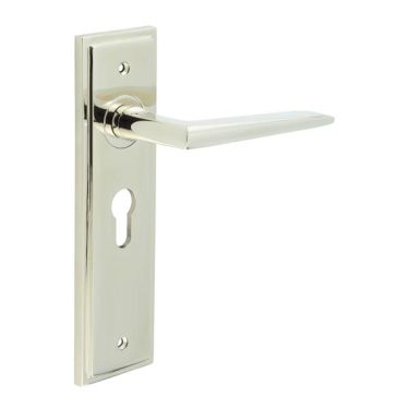 Click Here To Enlarge This Photo Of BUR10KIT167 Frelan Hardware Burlington Mayfair Door Handles on 47.5mm Euro Backplate Polished Nickel