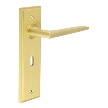 Click Here To Enlarge This Photo Of BUR10KIT243 Frelan Hardware Burlington Mayfair Door Handles on 57mm Lock Backplate Satin Brass