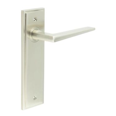 Click Here To Enlarge This Photo Of BUR10KIT320 Frelan Hardware Burlington Mayfair Door Handles on Latch Backplate Satin Nickel