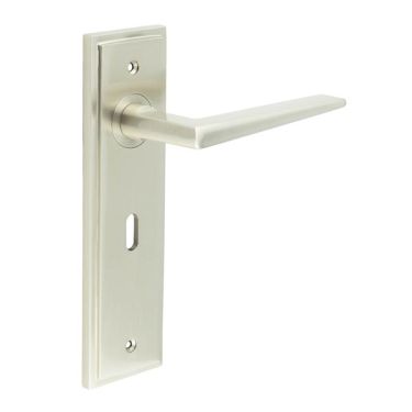 Click Here To Enlarge This Photo Of BUR10KIT321 Frelan Hardware Burlington Mayfair Door Handles on 57mm Lock Backplate Satin Nickel
