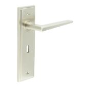 BUR10KIT321 Frelan Hardware Burlington Mayfair Door Handles on 57mm Lock Backplate Satin Nickel