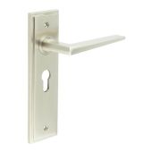BUR10KIT323 Frelan Hardware Burlington Mayfair Door Handles on 47.5mm Euro Backplate Satin Nickel