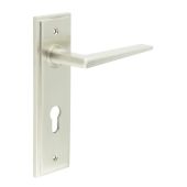 BUR10KIT324 Frelan Hardware Burlington Mayfair Door Handles on 72mm Din Euro Backplate Satin Nickel
