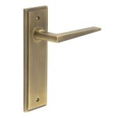 BUR10KIT8 Frelan Hardware Burlington Mayfair Door Handles on Latch Backplate Antique Brass