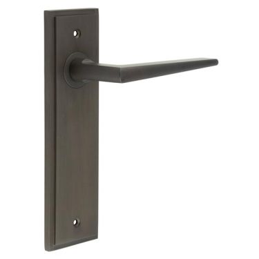 Click Here To Enlarge This Photo Of BUR10KIT86 Frelan Hardware Burlington Mayfair Door Handles on Latch Backplate Dark Bronze