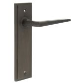 BUR10KIT86 Frelan Hardware Burlington Mayfair Door Handles on Latch Backplate Dark Bronze