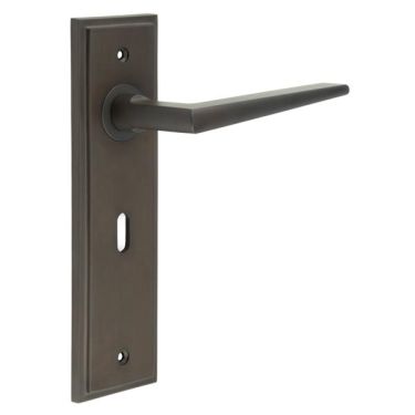 Click Here To Enlarge This Photo Of BUR10KIT87 Frelan Hardware Burlington Mayfair Door Handles on 57mm Lock Backplate Dark Bronze
