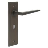 BUR10KIT87 Frelan Hardware Burlington Mayfair Door Handles on 57mm Lock Backplate Dark Bronze