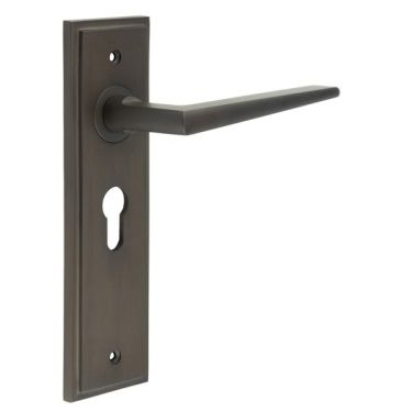 Click Here To Enlarge This Photo Of BUR10KIT89 Frelan Hardware Burlington Mayfair Door Handles on 47.5mm Euro Backplate Dark Bronze