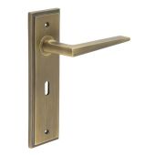 BUR10KIT9 Frelan Hardware Burlington Mayfair Door Handles on 57mm Lock Backplate Antique Brass