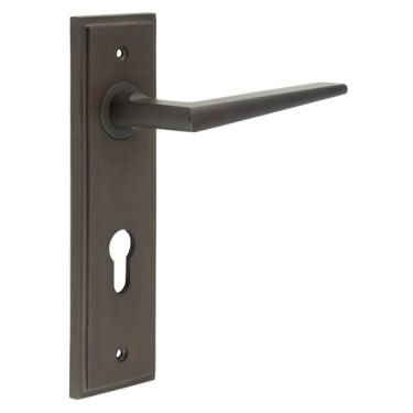Click Here To Enlarge This Photo Of BUR10KIT90 Frelan Hardware Burlington Mayfair Door Handles on 72mm Din Euro Backplate Dark Bronze