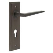 BUR10KIT90 Frelan Hardware Burlington Mayfair Door Handles on 72mm Din Euro Backplate Dark Bronze