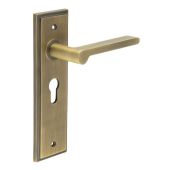 BUR15KIT11 Frelan Hardware Burlington Fitzrovia Door Handles on 47.5mm Euro Backplate Antique Brass