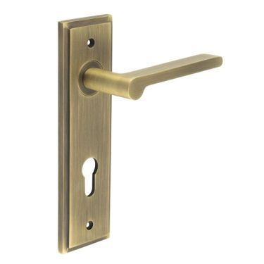 Click Here To Enlarge This Photo Of BUR15KIT12 Frelan Hardware Burlington Fitzrovia Door Handles on 72mm Din Euro Backplate Antique Brass