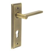 BUR15KIT12 Frelan Hardware Burlington Fitzrovia Door Handles on 72mm Din Euro Backplate Antique Brass