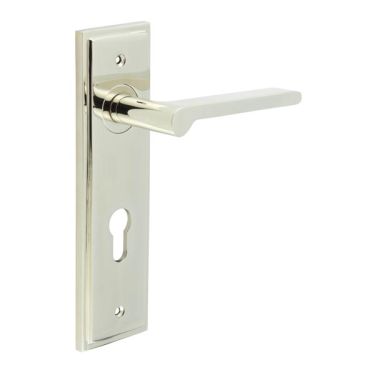 Click Here To Enlarge This Photo Of BUR15KIT168 Frelan Hardware Burlington Fitzrovia Door Handles on 72mm Din Euro Backplate Polished Nickel