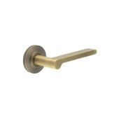 BUR15KIT2 Frelan Hardware Burlington Fitzrovia Door Handles on Chamfered Rose Antique Brass