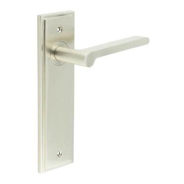 Click Here To Enlarge This Photo Of BUR15KIT320 Frelan Hardware Burlington Fitzrovia Door Handles on Latch Backplate Satin Nickel