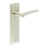 BUR15KIT320 Frelan Hardware Burlington Fitzrovia Door Handles on Latch Backplate Satin Nickel